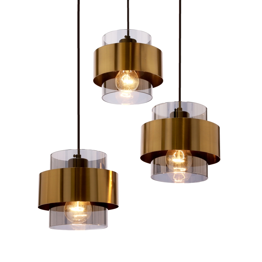 Ljuskrona med textilsladd SPIEGA 3xE27/60W/230V guld/svart