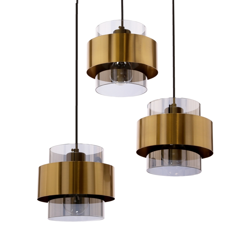 Ljuskrona med textilsladd SPIEGA 3xE27/60W/230V guld/svart