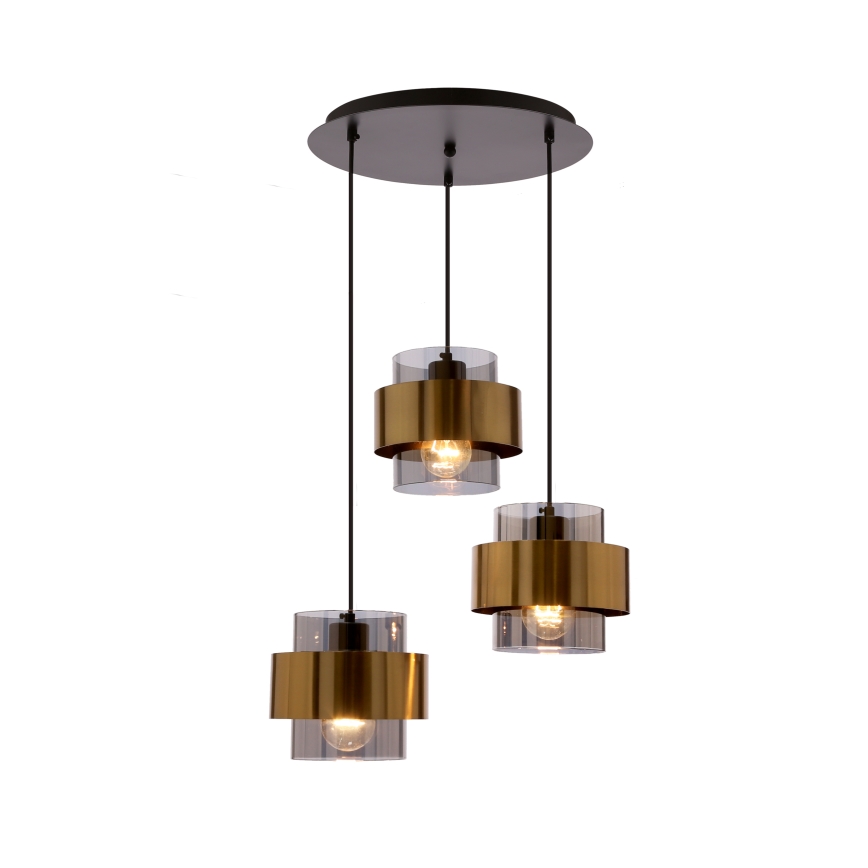 Ljuskrona med textilsladd SPIEGA 3xE27/60W/230V guld/svart