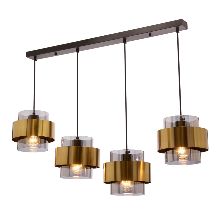 Ljuskrona med textilsladd SPIEGA 4xE27/60W/230V guld/svart