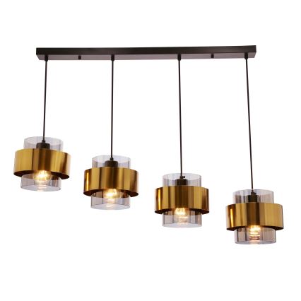 Ljuskrona med textilsladd SPIEGA 4xE27/60W/230V guld/svart