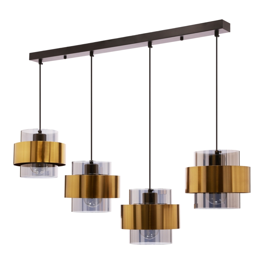 Ljuskrona med textilsladd SPIEGA 4xE27/60W/230V guld/svart