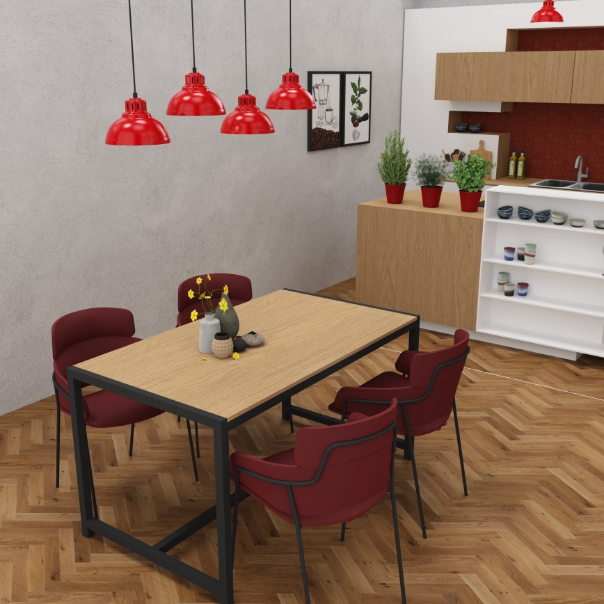 Ljuskrona med textilsladd SVEN 4xE27/15W/230V röd