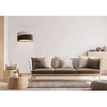 Ljuskrona med textilsladd SWING 1xE27/60W/230V brun/beige/guld