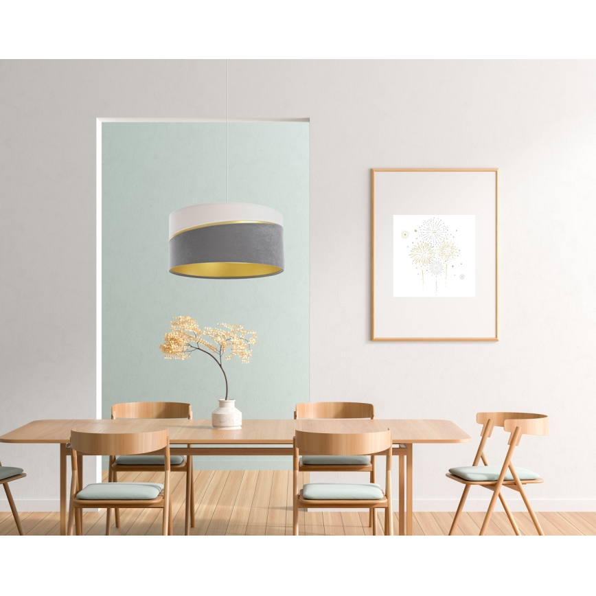 Ljuskrona med textilsladd SWING 1xE27/60W/230V grå/vit/guld