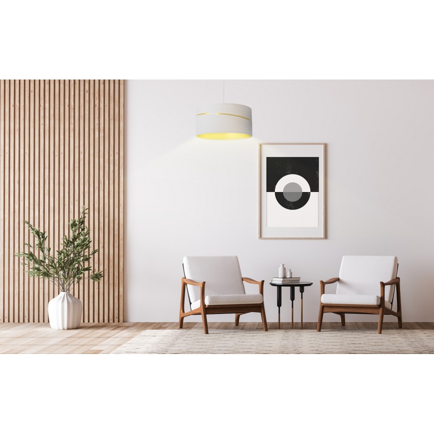 Ljuskrona med textilsladd SWING 1xE27/60W/230V vit/guld