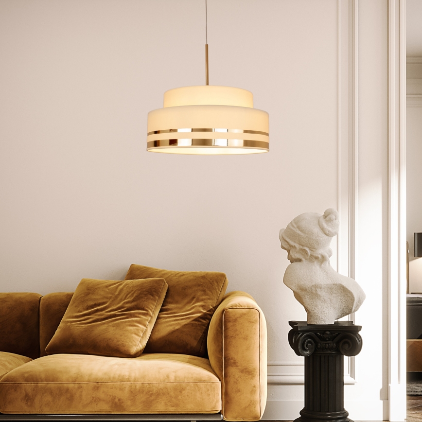 Ljuskrona med textilsladd TAMI 1xE27/60W/230V beige/guld