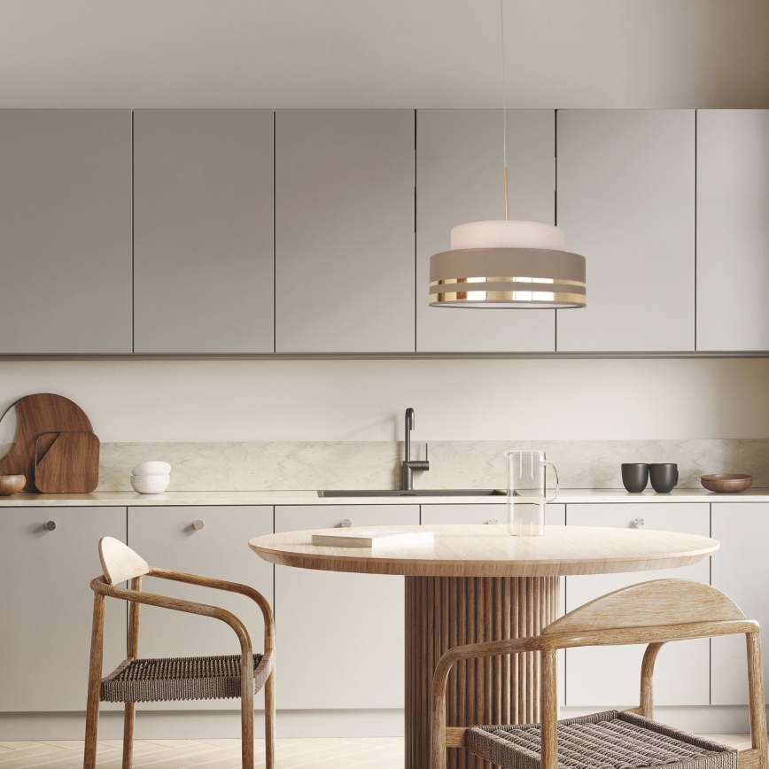 Ljuskrona med textilsladd TAMI 1xE27/60W/230V diameter 40 cm beige/brun/guld