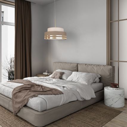 Ljuskrona med textilsladd TAMI 1xE27/60W/230V diameter 40 cm beige/brun/guld