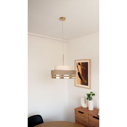 Ljuskrona med textilsladd TAMI 1xE27/60W/230V diameter 40 cm beige/brun/guld