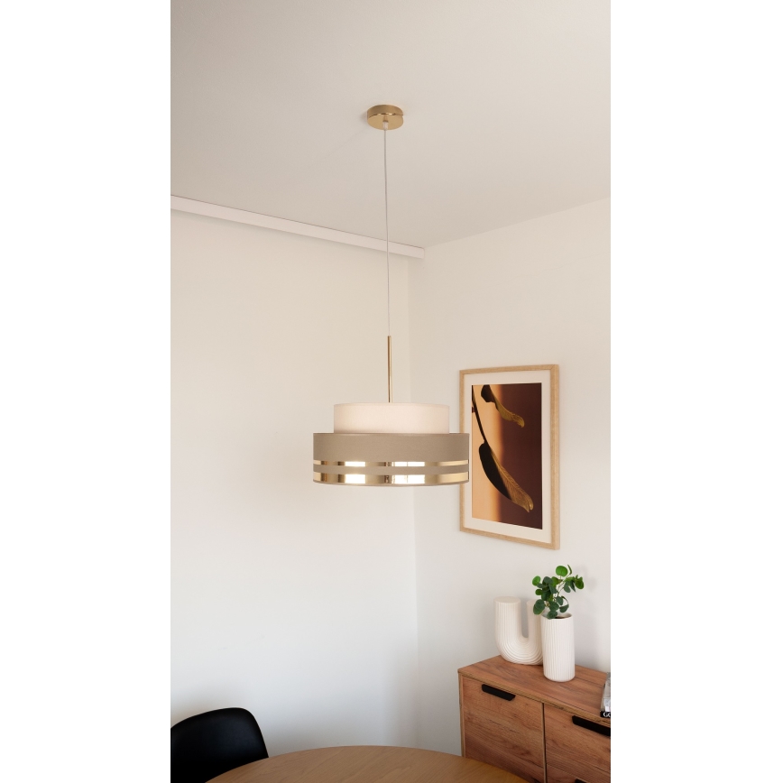 Ljuskrona med textilsladd TAMI 1xE27/60W/230V diameter 40 cm beige/brun/guld