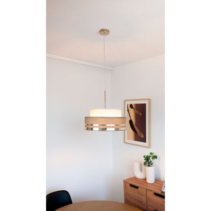 Ljuskrona med textilsladd TAMI 1xE27/60W/230V diameter 40 cm beige/brun/guld