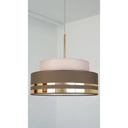 Ljuskrona med textilsladd TAMI 1xE27/60W/230V diameter 40 cm beige/brun/guld