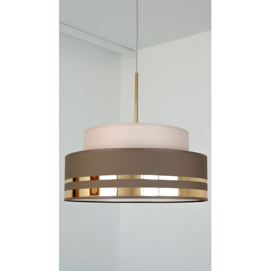 Ljuskrona med textilsladd TAMI 1xE27/60W/230V diameter 40 cm beige/brun/guld