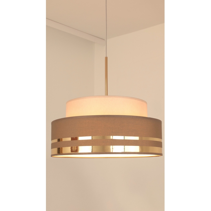 Ljuskrona med textilsladd TAMI 1xE27/60W/230V diameter 40 cm beige/brun/guld