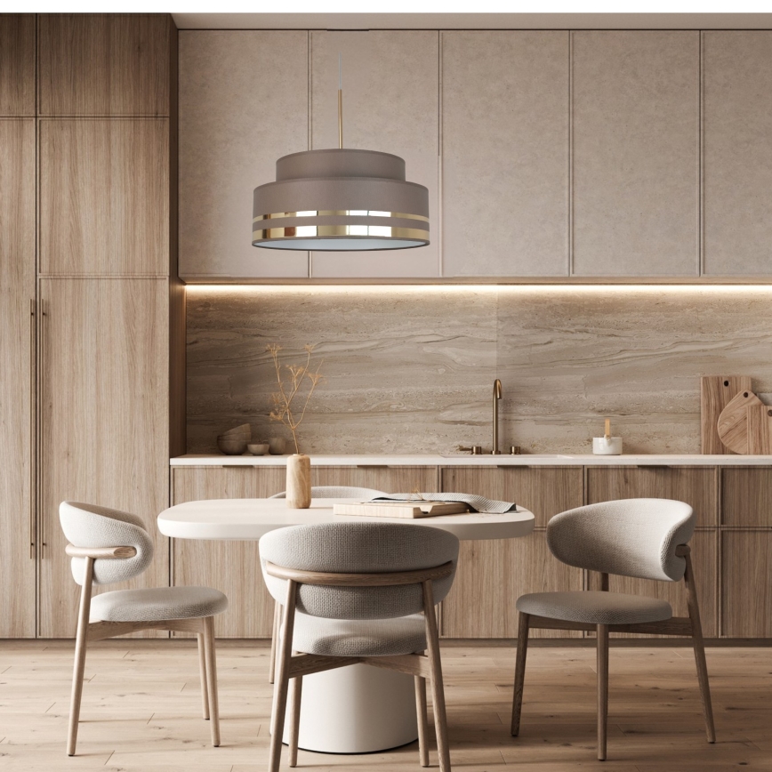 Ljuskrona med textilsladd TAMI 1xE27/60W/230V diameter 40 cm brun/guld