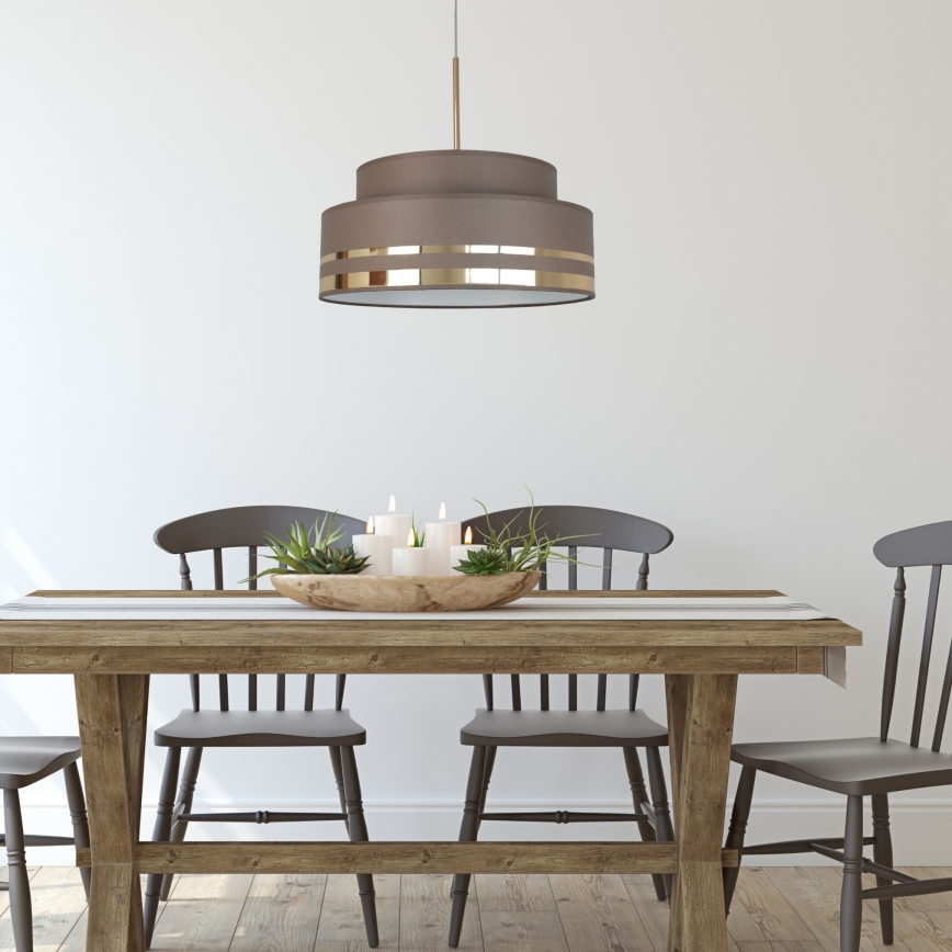 Ljuskrona med textilsladd TAMI 1xE27/60W/230V diameter 40 cm brun/guld