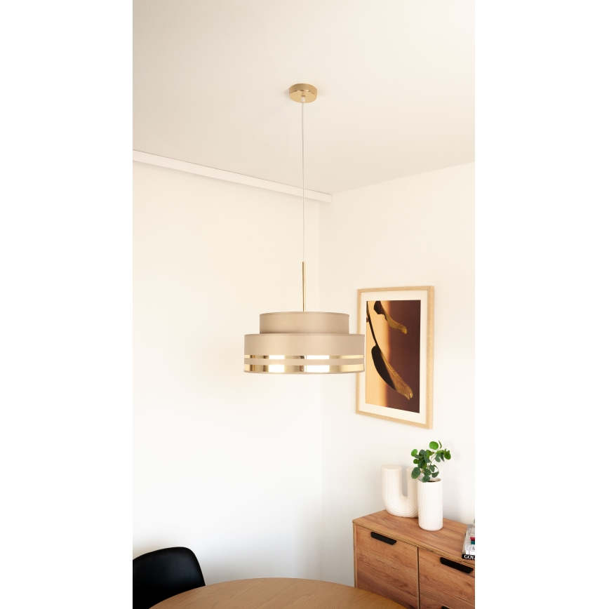 Ljuskrona med textilsladd TAMI 1xE27/60W/230V diameter 40 cm brun/guld