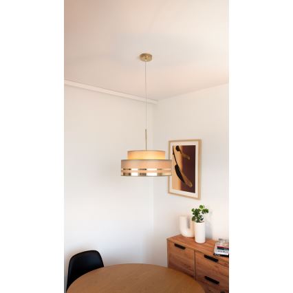 Ljuskrona med textilsladd TAMI 1xE27/60W/230V diameter 40 cm brun/guld