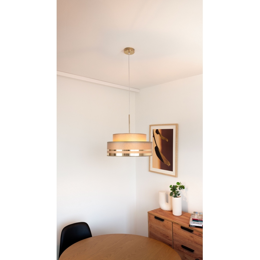 Ljuskrona med textilsladd TAMI 1xE27/60W/230V diameter 40 cm brun/guld