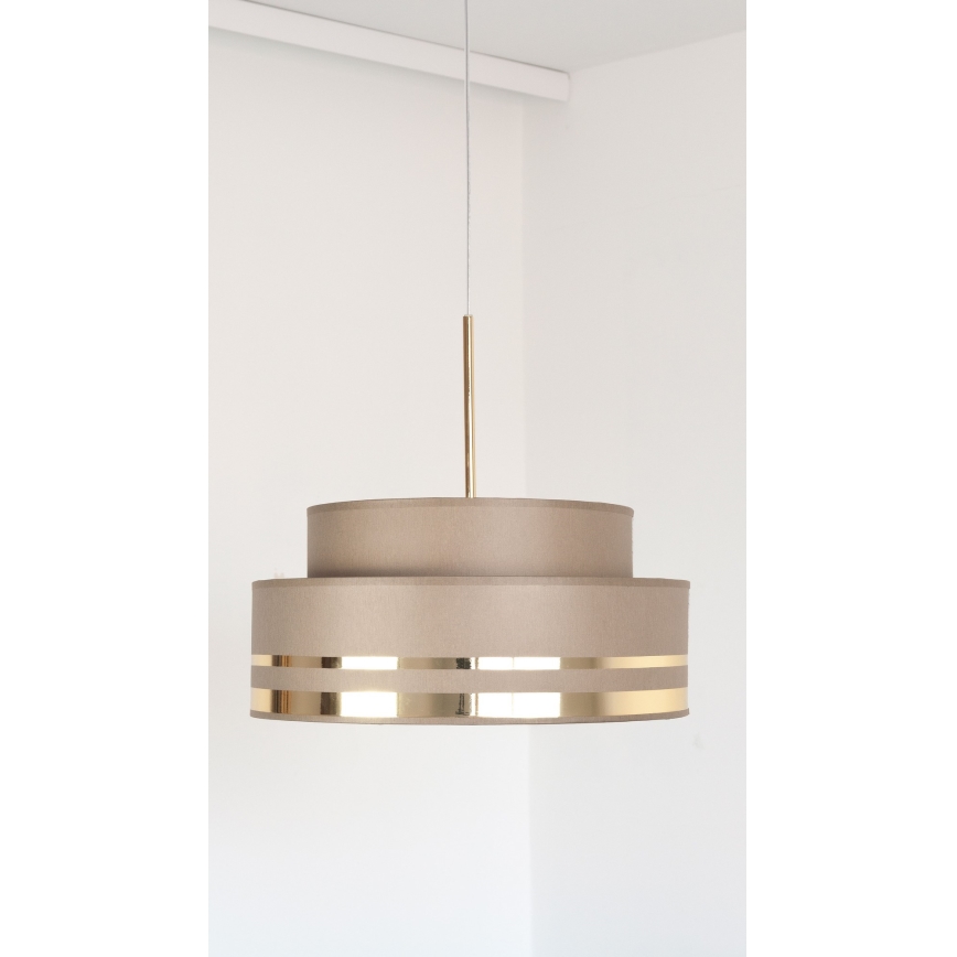 Ljuskrona med textilsladd TAMI 1xE27/60W/230V diameter 40 cm brun/guld