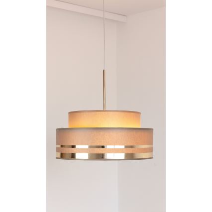 Ljuskrona med textilsladd TAMI 1xE27/60W/230V diameter 40 cm brun/guld