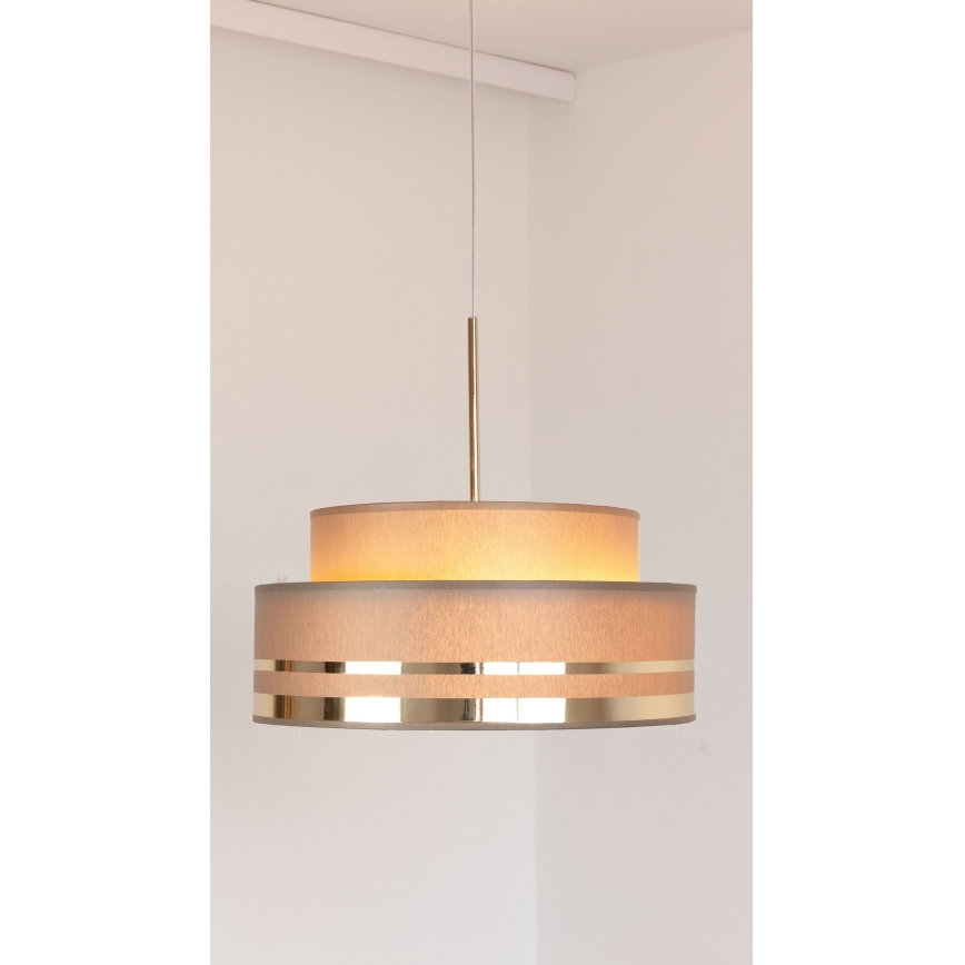 Ljuskrona med textilsladd TAMI 1xE27/60W/230V diameter 40 cm brun/guld