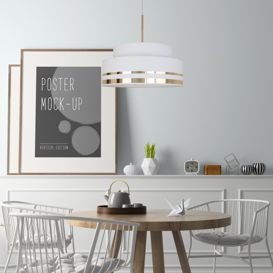 Ljuskrona med textilsladd TAMI 1xE27/60W/230V diameter 40 cm grädde/guld