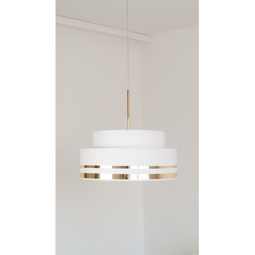 Ljuskrona med textilsladd TAMI 1xE27/60W/230V diameter 40 cm grädde/guld