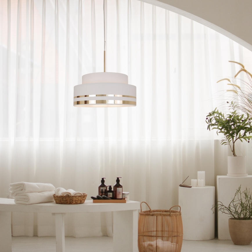 Ljuskrona med textilsladd TAMI 1xE27/60W/230V grädde/guld