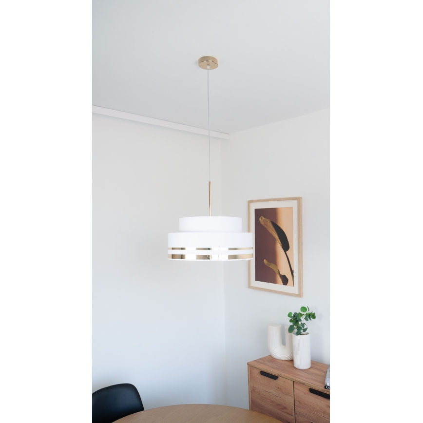 Ljuskrona med textilsladd TAMI 1xE27/60W/230V grädde/guld