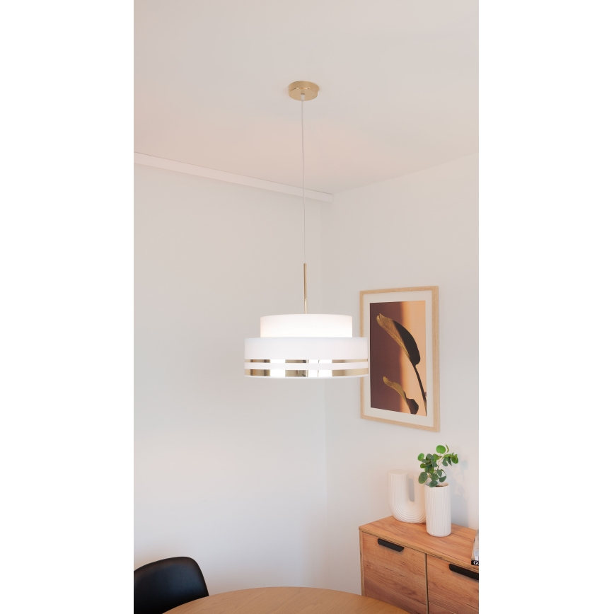Ljuskrona med textilsladd TAMI 1xE27/60W/230V grädde/guld