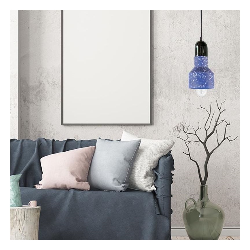 Ljuskrona med textilsladd TERRAZZO 1xE27/60W/230V diameter 12 cm blå