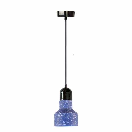 Ljuskrona med textilsladd TERRAZZO 1xE27/60W/230V diameter 12 cm blå