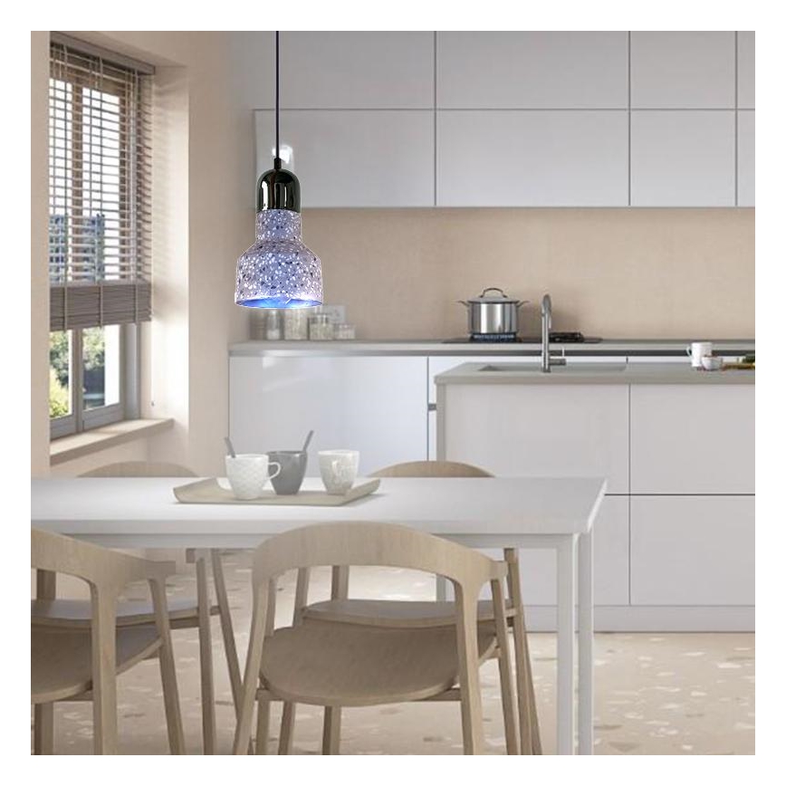 Ljuskrona med textilsladd TERRAZZO 1xE27/60W/230V diameter 12 cm grå