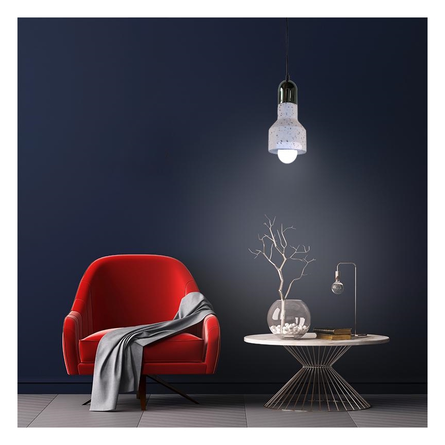 Ljuskrona med textilsladd TERRAZZO 1xE27/60W/230V diameter 12 cm grädde