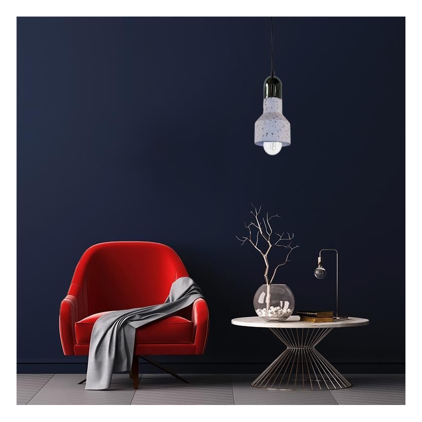 Ljuskrona med textilsladd TERRAZZO 1xE27/60W/230V diameter 12 cm grädde