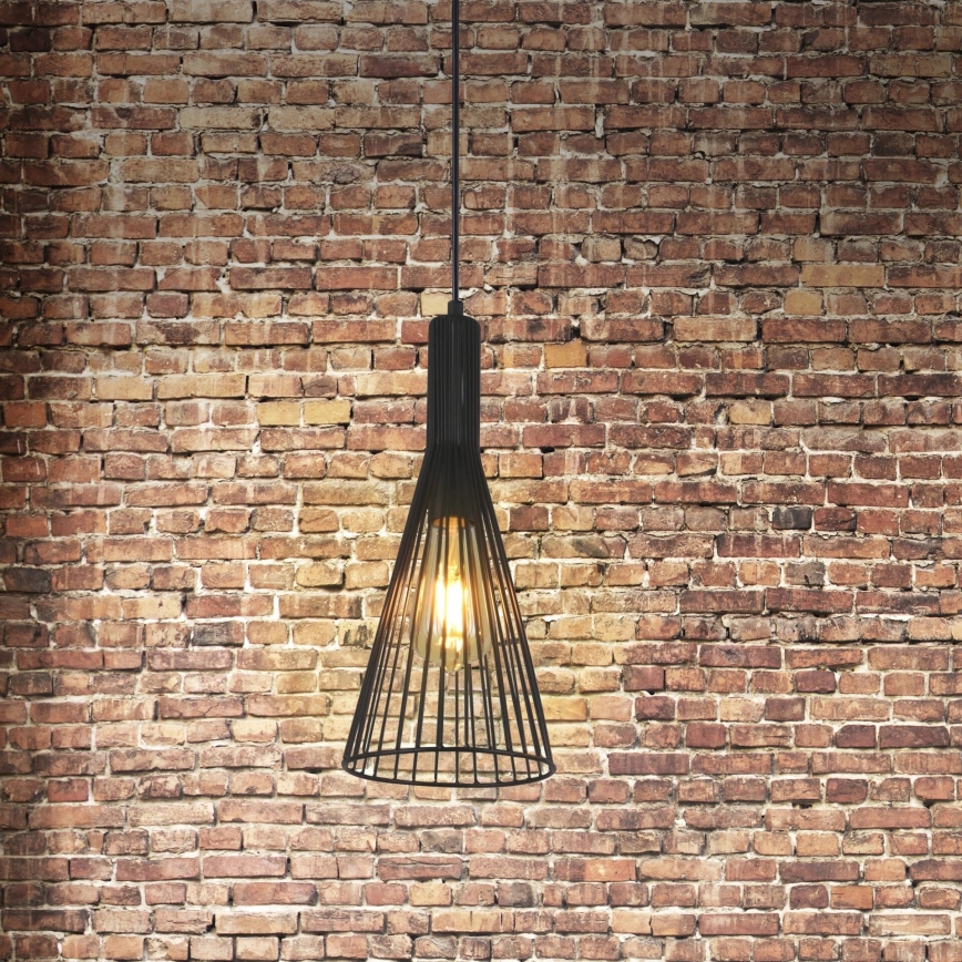 Ljuskrona med textilsladd TIANA 1xE27/20W/230V diameter 15,5 cm svart