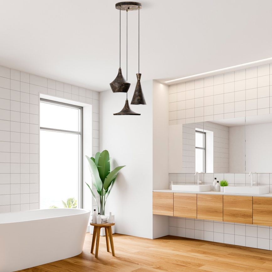 Ljuskrona med textilsladd TOM 3xE27/40W/230V grå