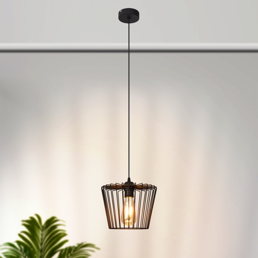 Ljuskrona med textilsladd TORRI 1xE27/15W/230V diameter 23 cm svart