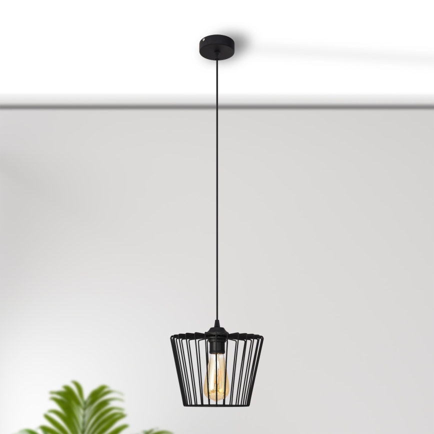 Ljuskrona med textilsladd TORRI 1xE27/15W/230V diameter 23 cm svart