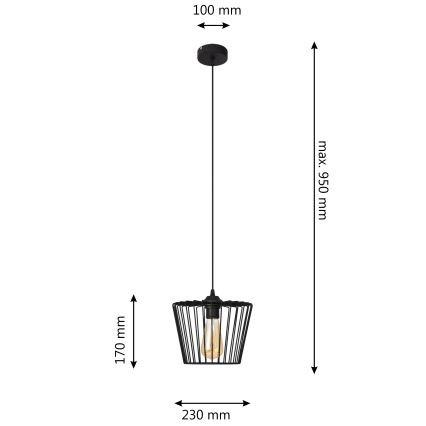 Ljuskrona med textilsladd TORRI 1xE27/15W/230V diameter 23 cm svart