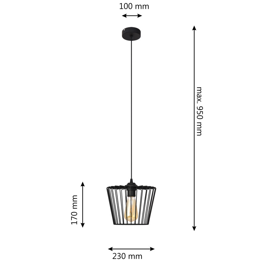 Ljuskrona med textilsladd TORRI 1xE27/15W/230V diameter 23 cm svart