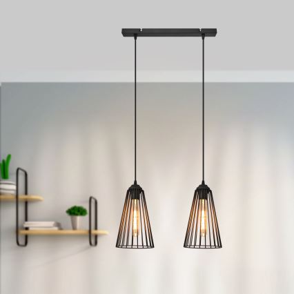 Ljuskrona med textilsladd TORRI 2xE27/15W/230V svart