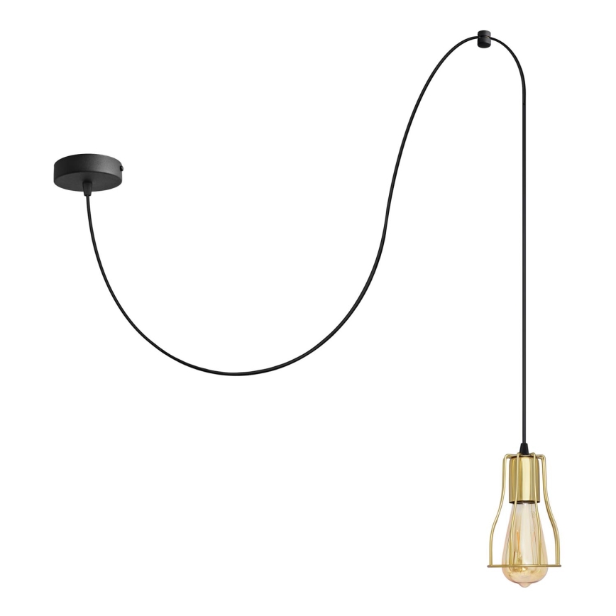 Ljuskrona med textilsladd TUBE 1xE27/15W/230V svart/guld