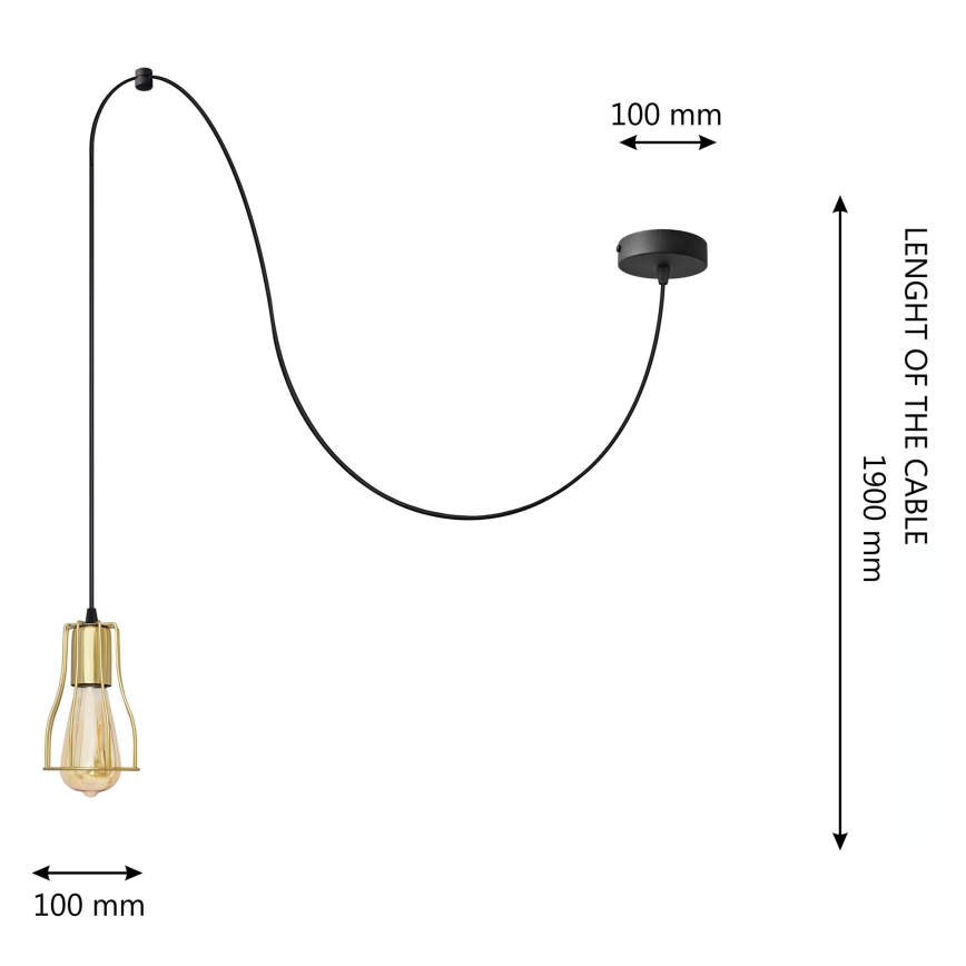 Ljuskrona med textilsladd TUBE 1xE27/15W/230V svart/guld