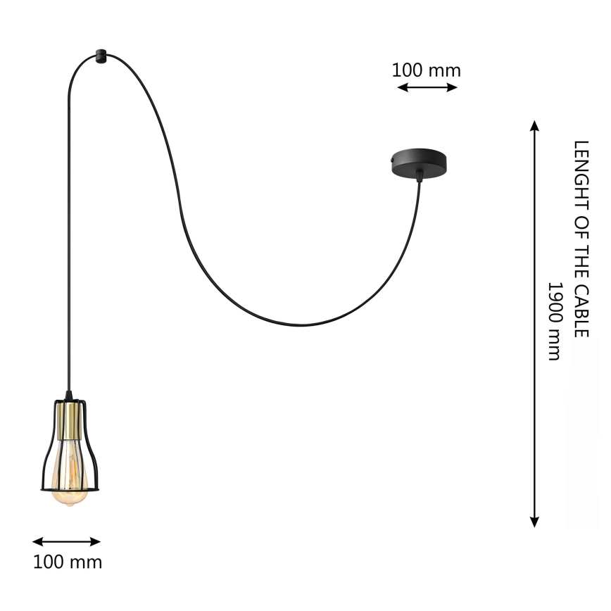 Ljuskrona med textilsladd TUBE 1xE27/15W/230V svart/guld