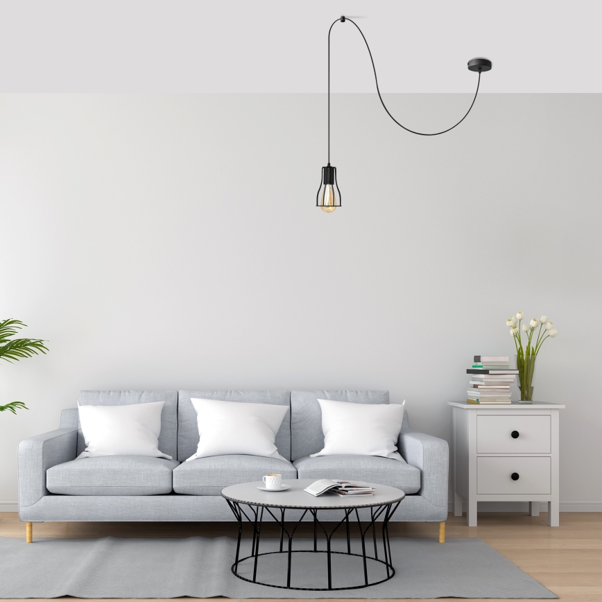Ljuskrona med textilsladd TUBE 1xE27/15W/230V svart