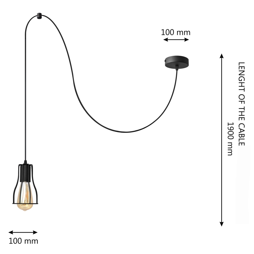 Ljuskrona med textilsladd TUBE 1xE27/15W/230V svart