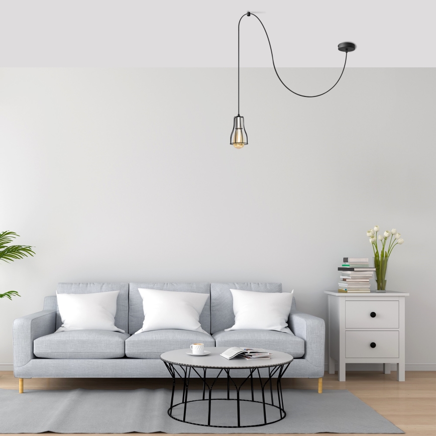 Ljuskrona med textilsladd TUBE 1xE27/15W/230V svart/skinande krom